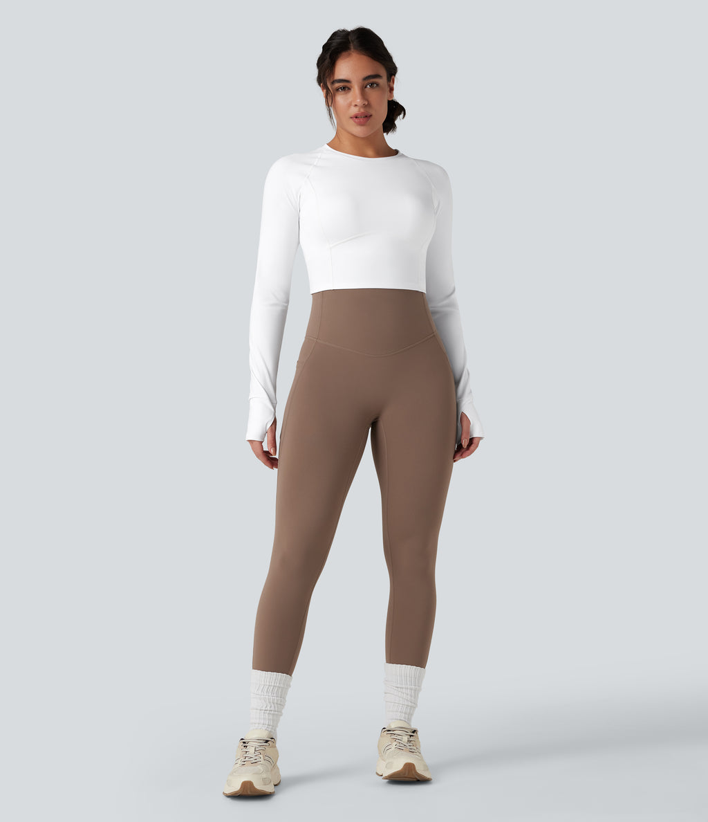 Airy Push-Up Long Sleeve Thumb Hole Contrast Mesh InstantCool Yoga Sports Top — White — view 7