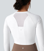 Airy Push-Up Long Sleeve Thumb Hole Contrast Mesh InstantCool Yoga Sports Top — White — view 4