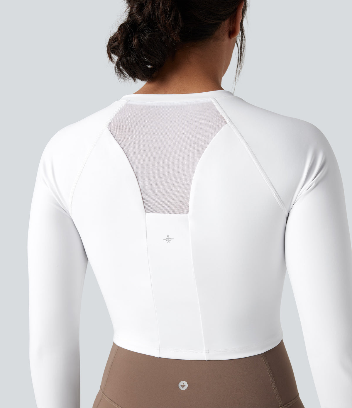 Airy Push-Up Long Sleeve Thumb Hole Contrast Mesh InstantCool Yoga Sports Top — White — view 4