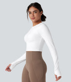 Airy Push-Up Long Sleeve Thumb Hole Contrast Mesh InstantCool Yoga Sports Top — White — view 3