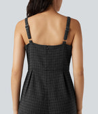 Plaid Casual Jumpsuit with Pockets — Black Rib Knit — view 5