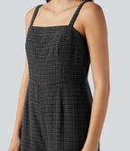 Plaid Casual Jumpsuit with Pockets — Black Rib Knit — view 4