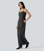 Plaid Casual Jumpsuit with Pockets — Black Rib Knit — view 3