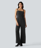 Plaid Casual Jumpsuit with Pockets — Black Rib Knit — view 1