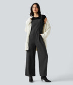 Plaid Casual Jumpsuit with Pockets — Black Rib Knit — view 7