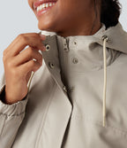 Hooded Long Sleeve Drawstring Longline Fleece Casual Parka Coat with Pockets — Ancient Scroll — view 5