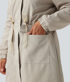 Hooded Long Sleeve Drawstring Longline Fleece Casual Parka Coat with Pockets — Ancient Scroll — view 7