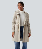 Hooded Long Sleeve Drawstring Longline Fleece Casual Parka Coat with Pockets — Ancient Scroll — view 2
