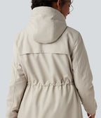 Hooded Long Sleeve Drawstring Longline Fleece Casual Parka Coat with Pockets — Ancient Scroll — view 6