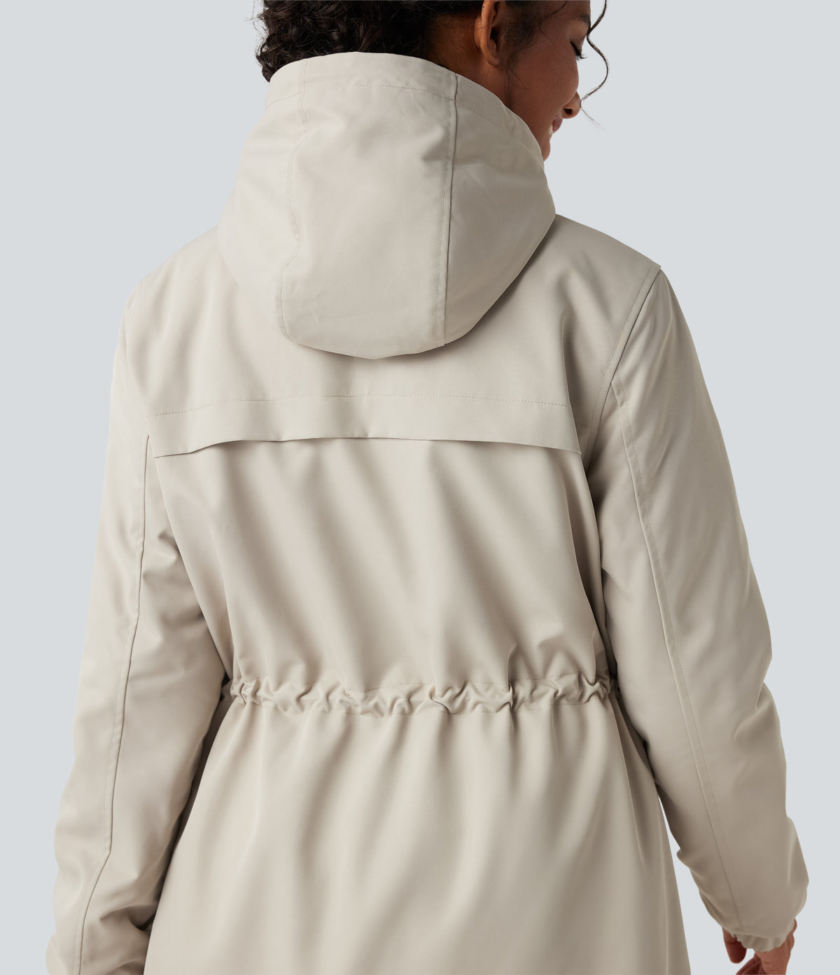 Hooded Long Sleeve Drawstring Longline Fleece Casual Parka Coat with Pockets — Ancient Scroll — view 6