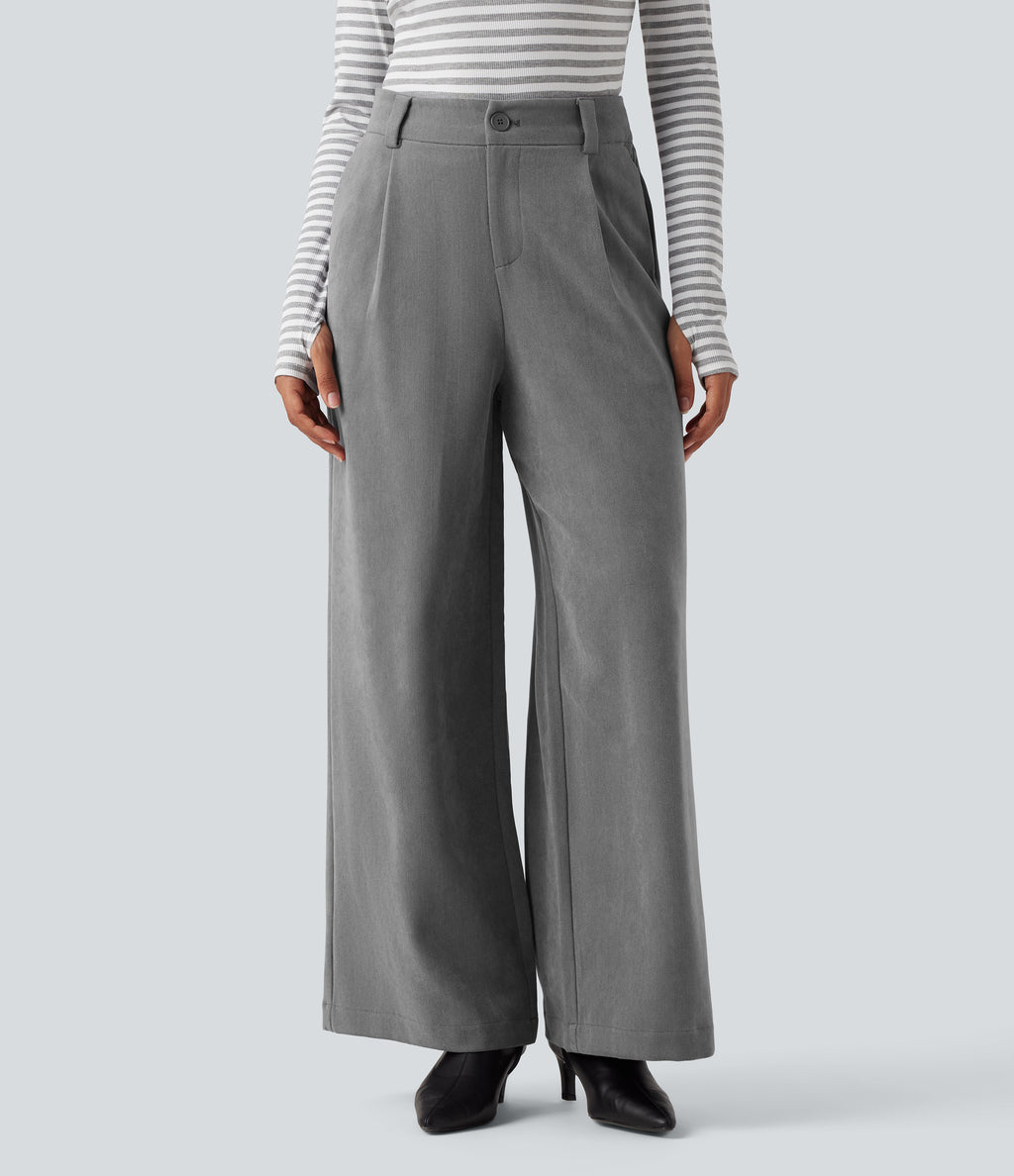 High Waisted Work Baggy Trousers with Pockets — Steel Gray — view 9