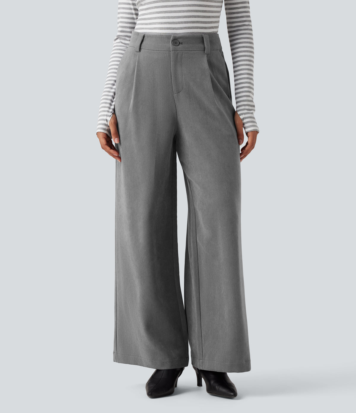 High Waisted Work Baggy Trousers with Pockets — Steel Gray — view 9