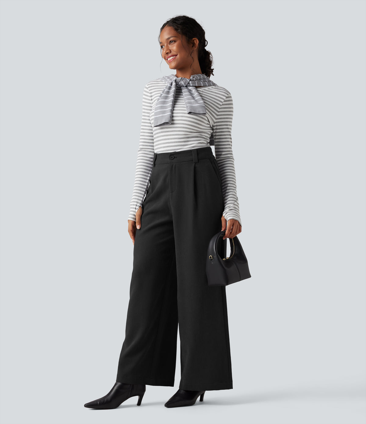 High Waisted Work Baggy Trousers with Pockets — Black — view 8