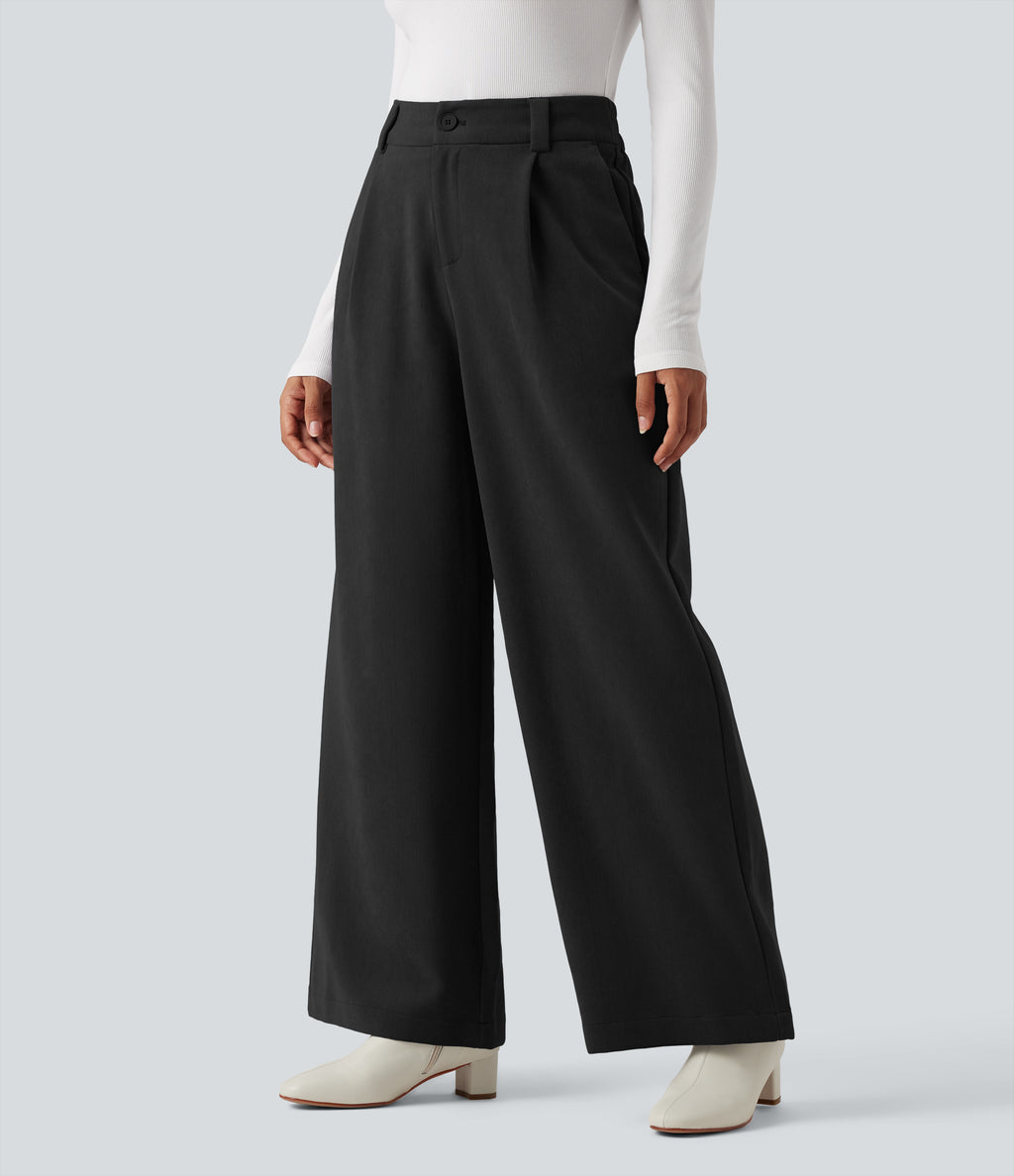 High Waisted Work Baggy Trousers with Pockets — Black — view 5