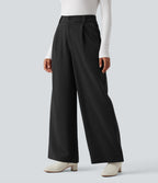 High Waisted Work Baggy Trousers with Pockets — Black — view 5