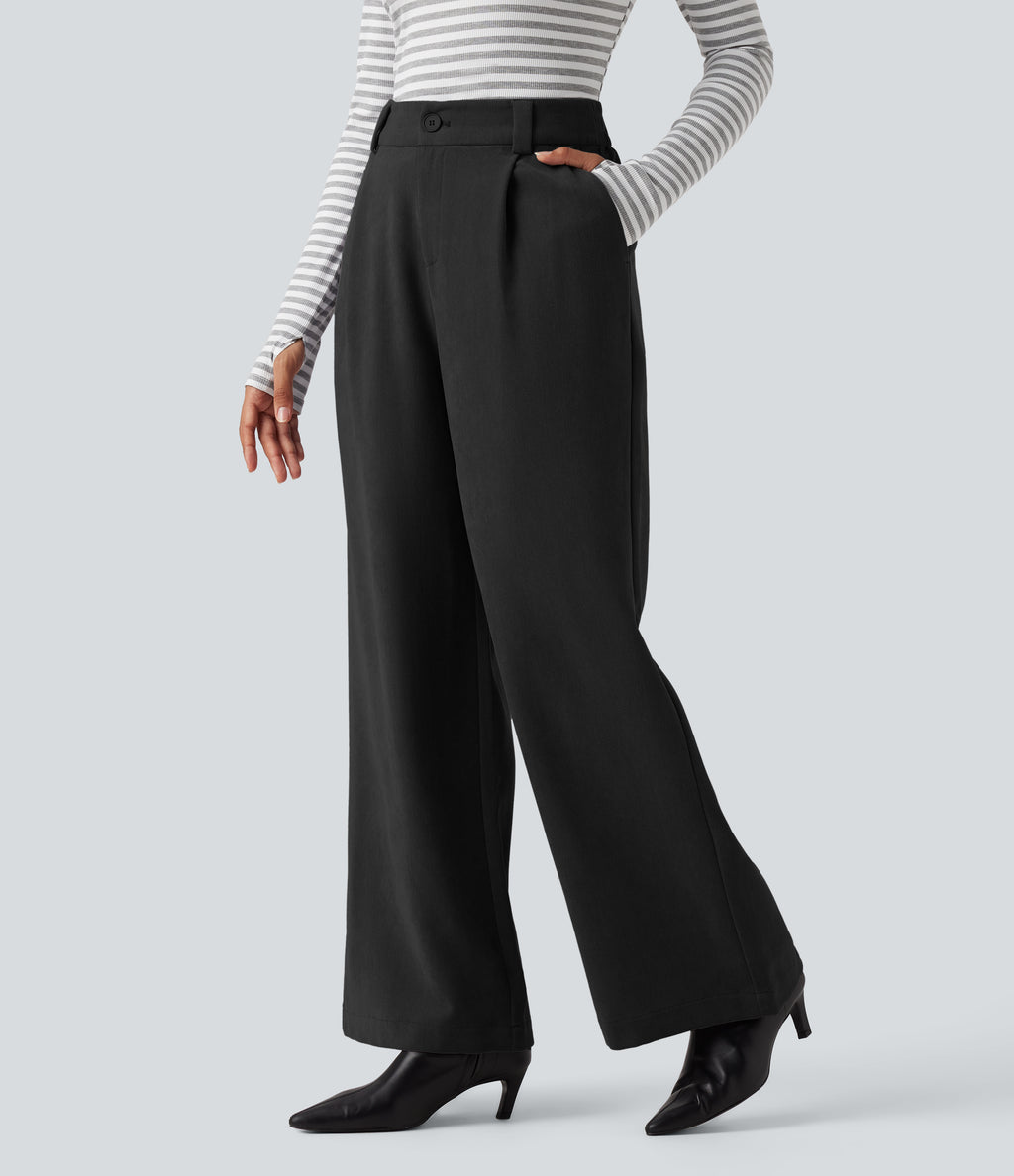 High Waisted Work Baggy Trousers with Pockets — Black — view 2