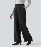 High Waisted Work Baggy Trousers with Pockets — Black — view 2