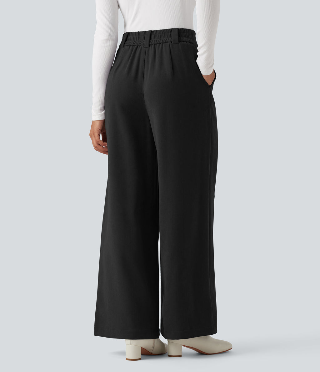 High Waisted Work Baggy Trousers with Pockets — Black — view 4