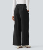 High Waisted Work Baggy Trousers with Pockets — Black — view 4