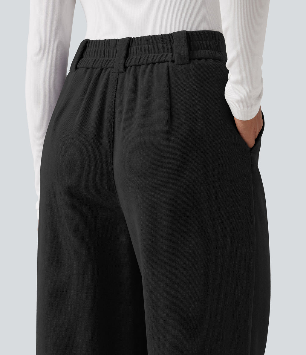 High Waisted Work Baggy Trousers with Pockets — Black — view 7