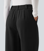 High Waisted Work Baggy Trousers with Pockets — Black — view 7