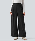 High Waisted Work Baggy Trousers with Pockets — Black — view 3