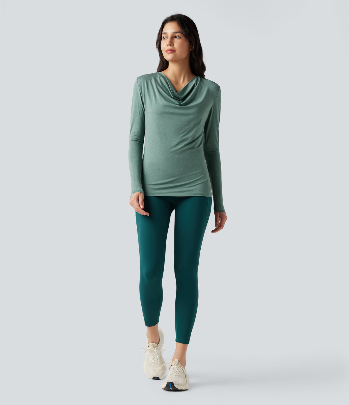 Cowl Neck Long Sleeve Running Sports Top — Azure — view 5