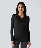 Cowl Neck Long Sleeve Running Sports Top — Black — view 6