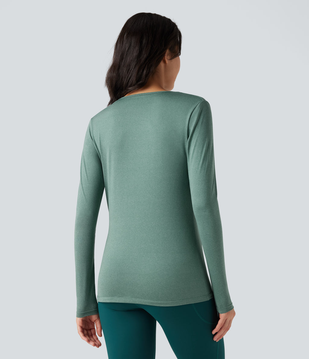 Cowl Neck Long Sleeve Running Sports Top — Azure — view 2