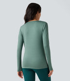 Cowl Neck Long Sleeve Running Sports Top — Azure — view 2