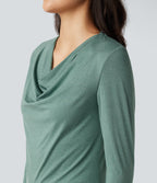 Cowl Neck Long Sleeve Running Sports Top — Azure — view 4
