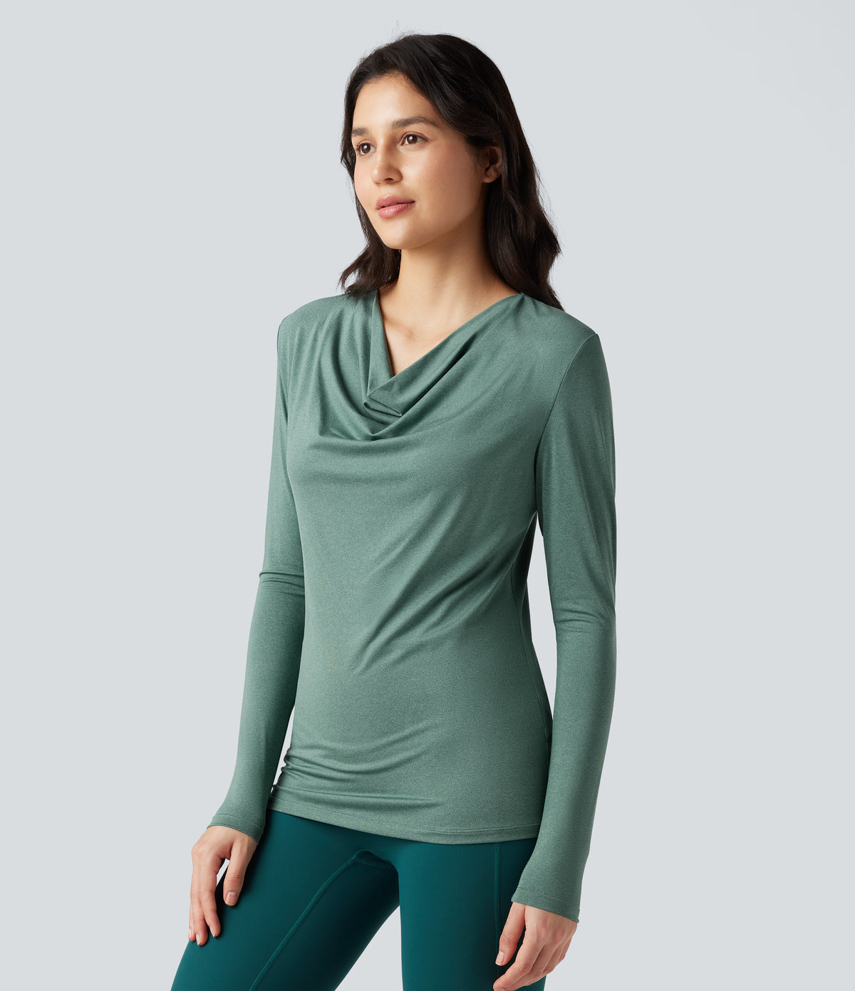 Cowl Neck Long Sleeve Running Sports Top — Azure — view 1