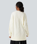 V Neck Long Sleeve Casual Cardigan — Snow White Oak — view 2