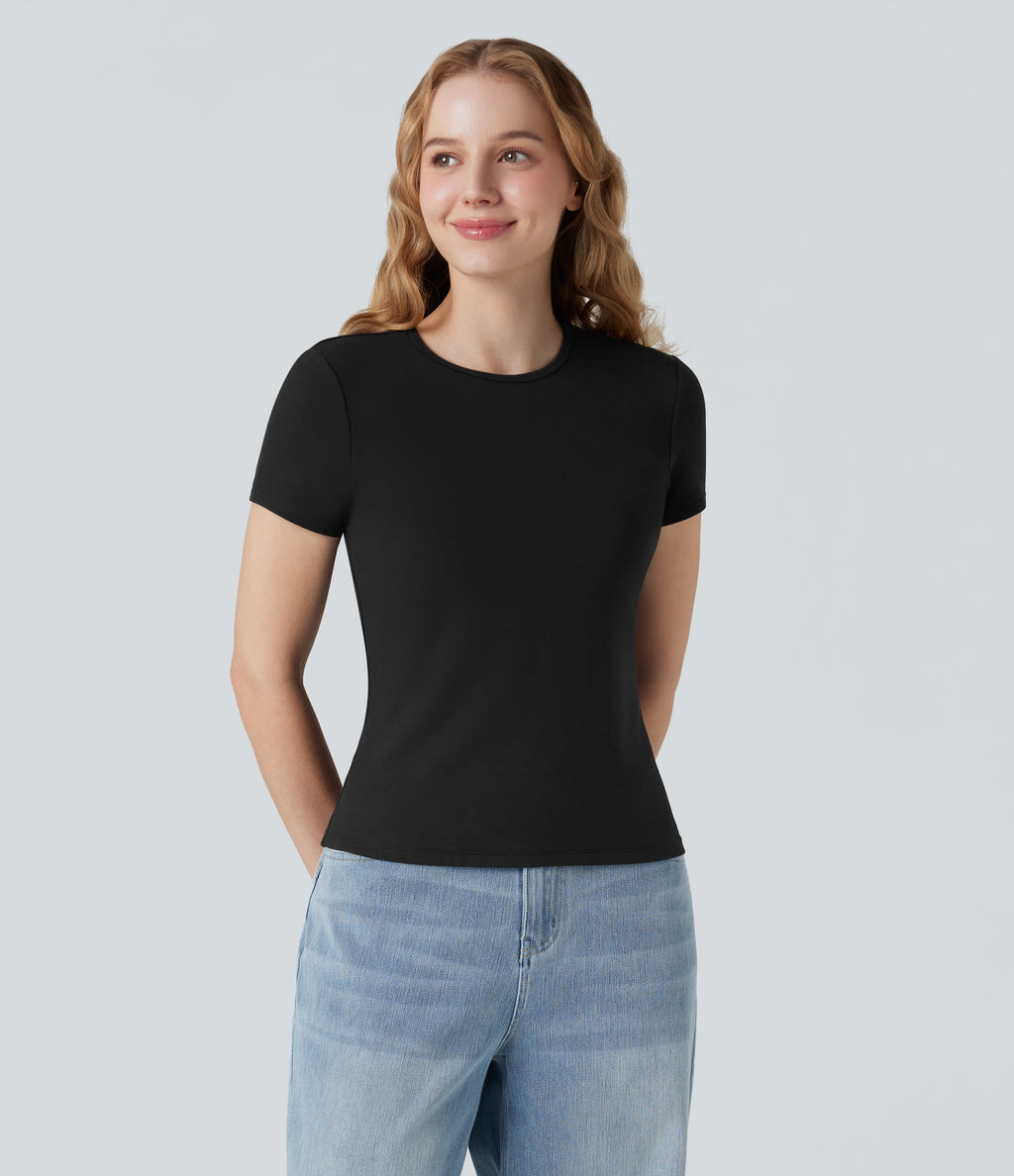 HeatCore Round Neck Short Sleeve Casual Warming T-Shirt — Black — view 6