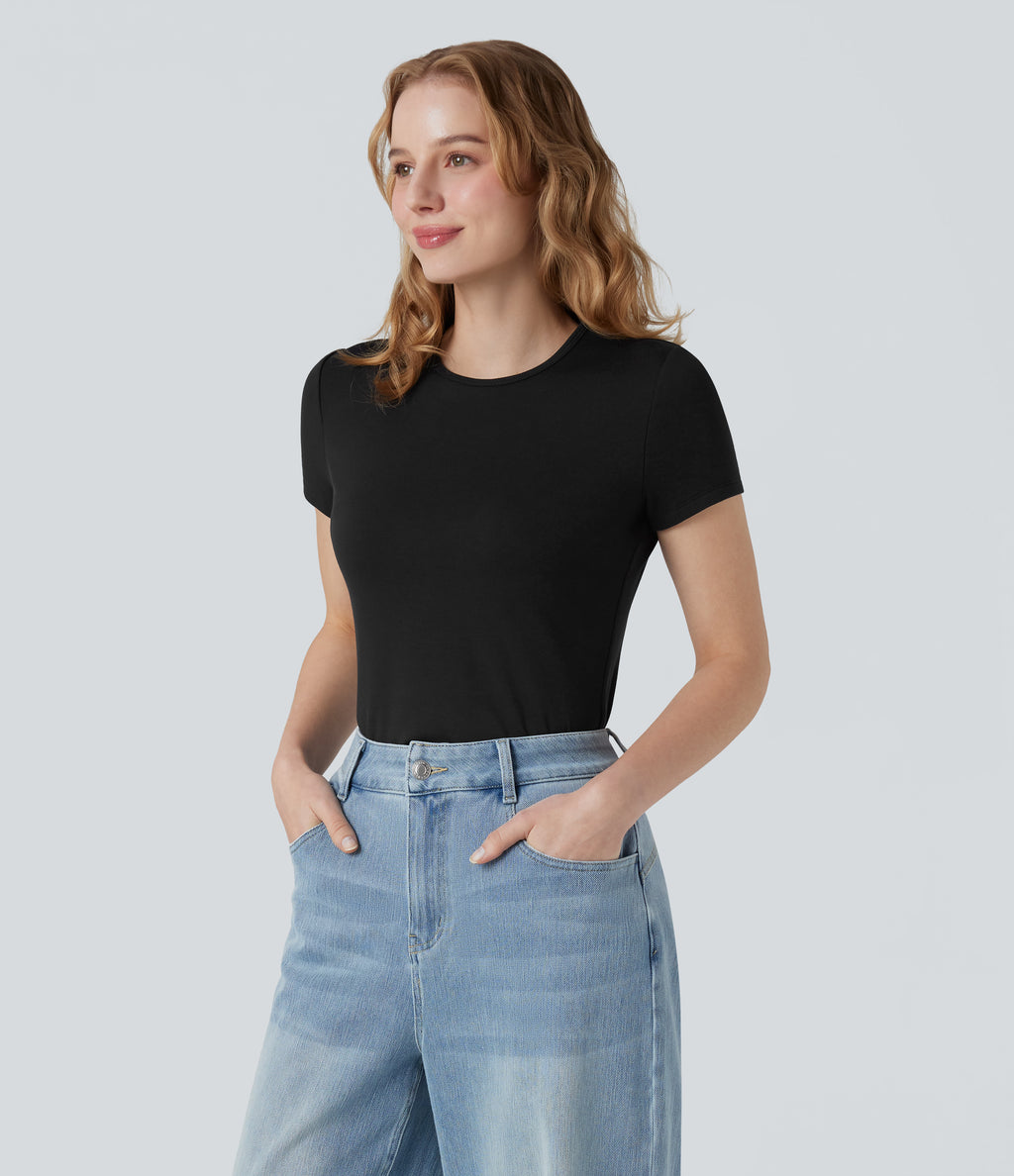 HeatCore Round Neck Short Sleeve Casual Warming T-Shirt — Black — view 5