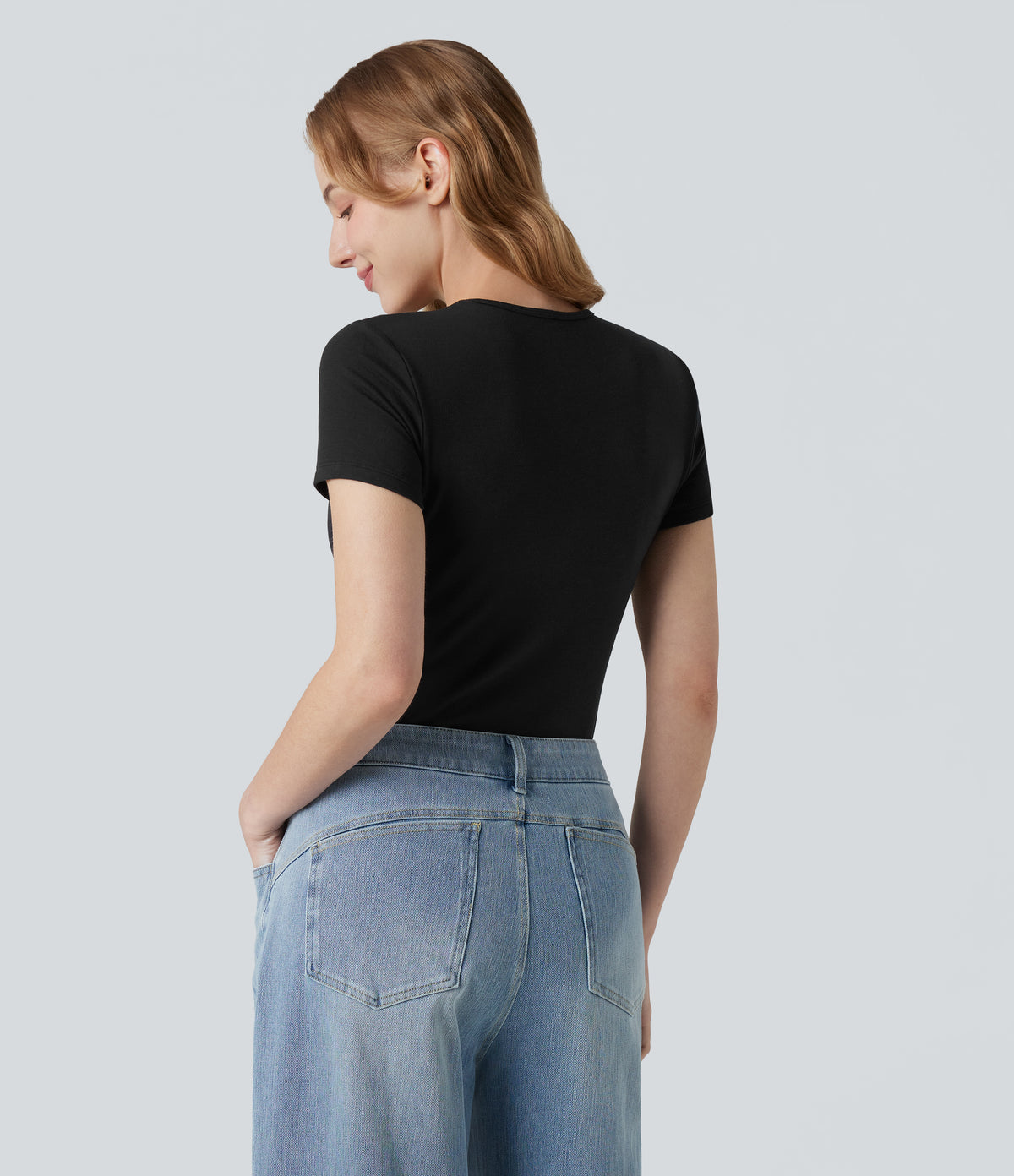 HeatCore Round Neck Short Sleeve Casual Warming T-Shirt — Black — view 4