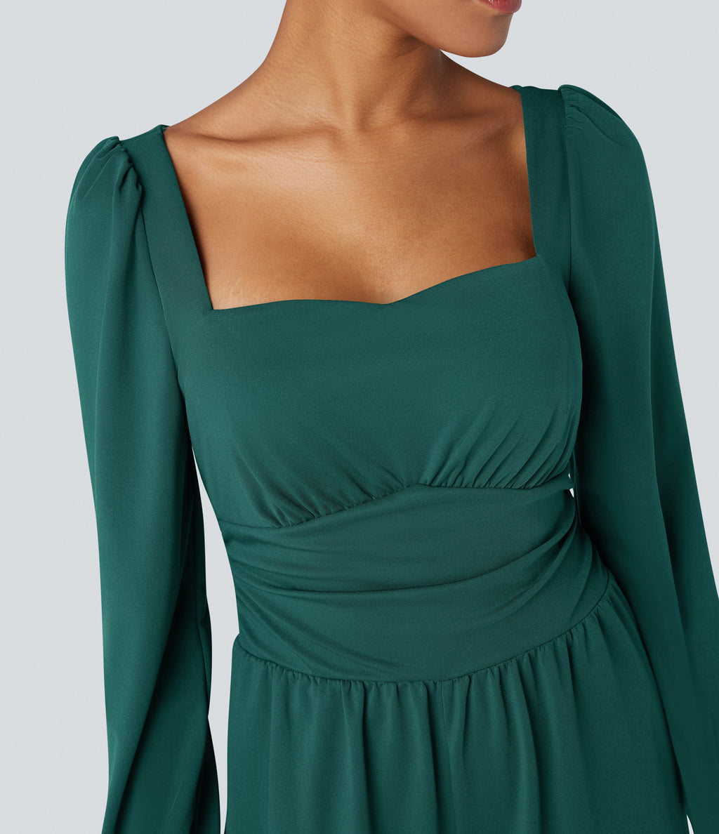 Square Neck Long Sleeve Work Jumpsuit with Pockets-Edition — Bayberry — view 4