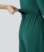 Square Neck Long Sleeve Work Jumpsuit with Pockets-Edition — Bayberry — view 5