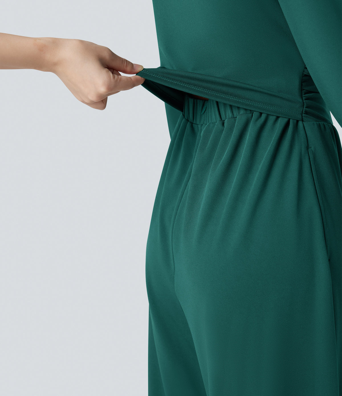 Square Neck Long Sleeve Work Jumpsuit with Pockets-Edition — Bayberry — view 5