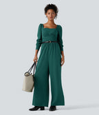 Square Neck Long Sleeve Work Jumpsuit with Pockets-Edition — Bayberry — view 7