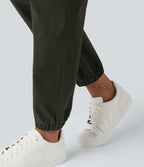 High-waisted Casual Chino Cotton Cargo Joggers with Pockets — Forest Night — view 6