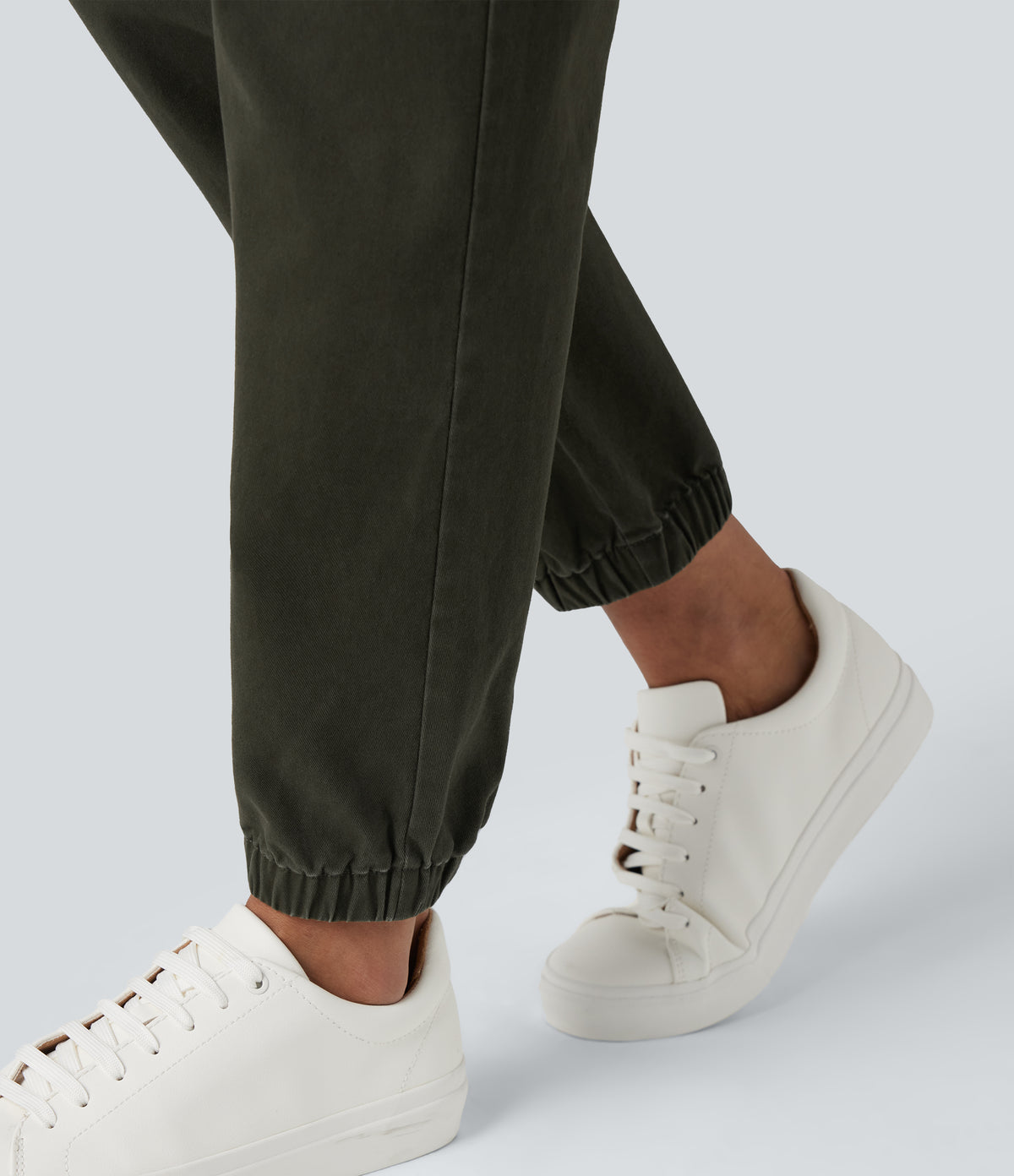 High-waisted Casual Chino Cotton Cargo Joggers with Pockets — Forest Night — view 6