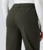 High-waisted Casual Chino Cotton Cargo Joggers with Pockets — Forest Night — view 5