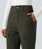 High-waisted Casual Chino Cotton Cargo Joggers with Pockets — Forest Night — view 4