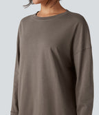 Round Neck Long Sleeve Oversized Casual Cotton T-Shirt — Walnut — view 4