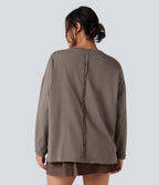 Round Neck Long Sleeve Oversized Casual Cotton T-Shirt — Walnut — view 2