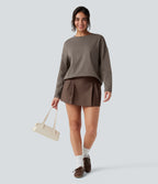 Round Neck Long Sleeve Oversized Casual Cotton T-Shirt — Walnut — view 8