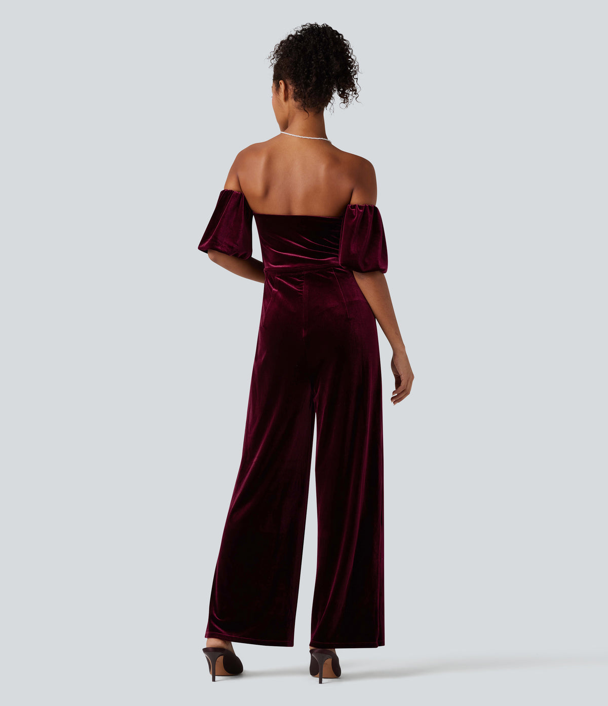 Tube Puff Sleeve Split Velvet Party Jumpsuit — Dusky purple — view 2
