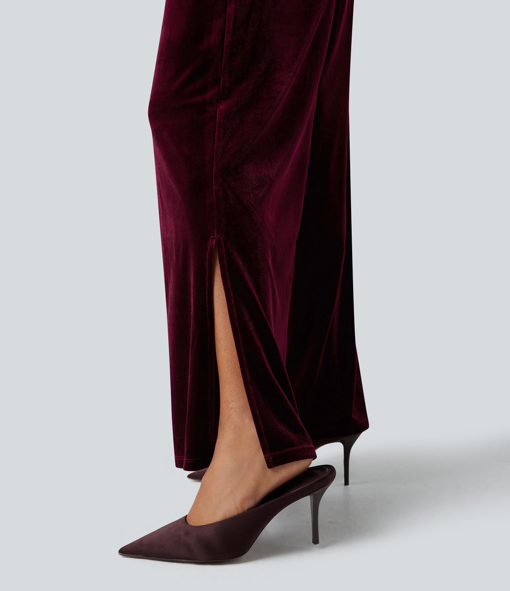 Tube Puff Sleeve Split Velvet Party Jumpsuit — Dusky purple — view 6