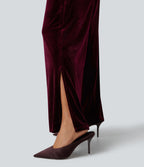 Tube Puff Sleeve Split Velvet Party Jumpsuit — Dusky purple — view 6